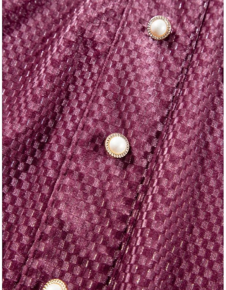 Meadow Mauve Plus Size Textured Velvet Tiered Buttons Tiered Dress