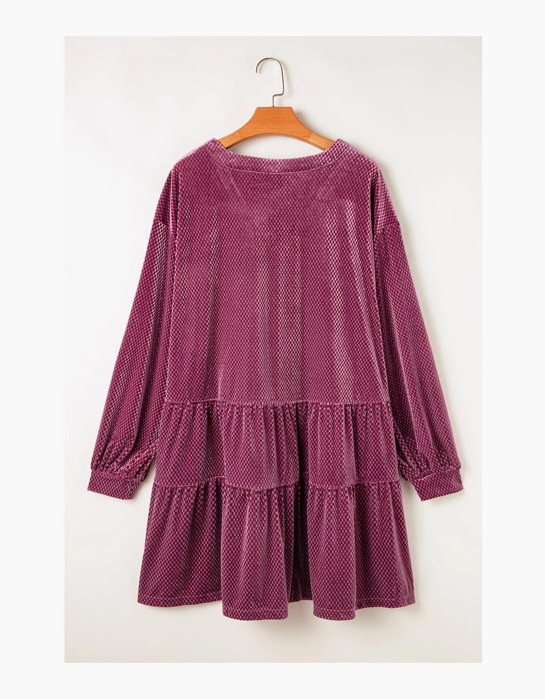 Meadow Mauve Plus Size Textured Velvet Tiered Buttons Tiered Dress
