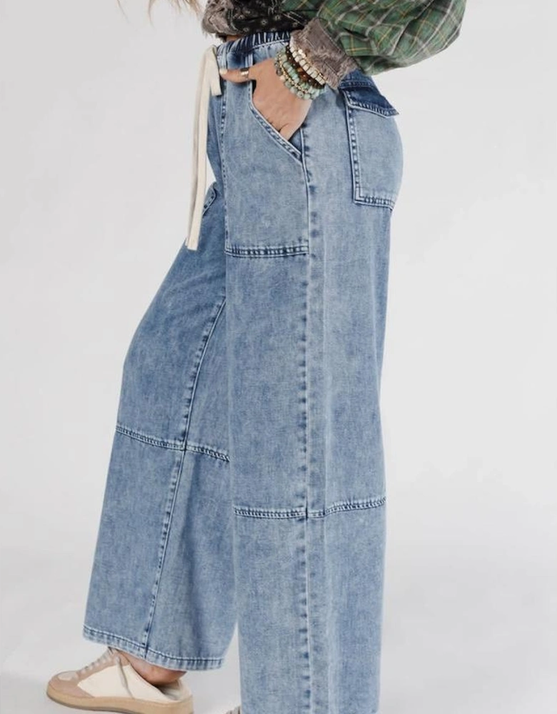 Ashleigh Blue Acid Wash Exposed Seam Drawstring High Waist Jeans