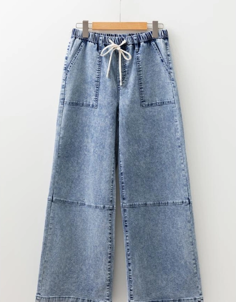 Ashleigh Blue Acid Wash Exposed Seam Drawstring High Waist Jeans