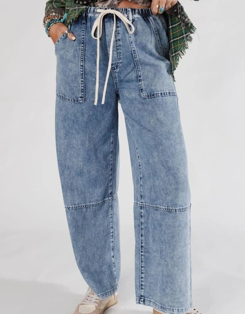 Ashleigh Blue Acid Wash Exposed Seam Drawstring High Waist Jeans