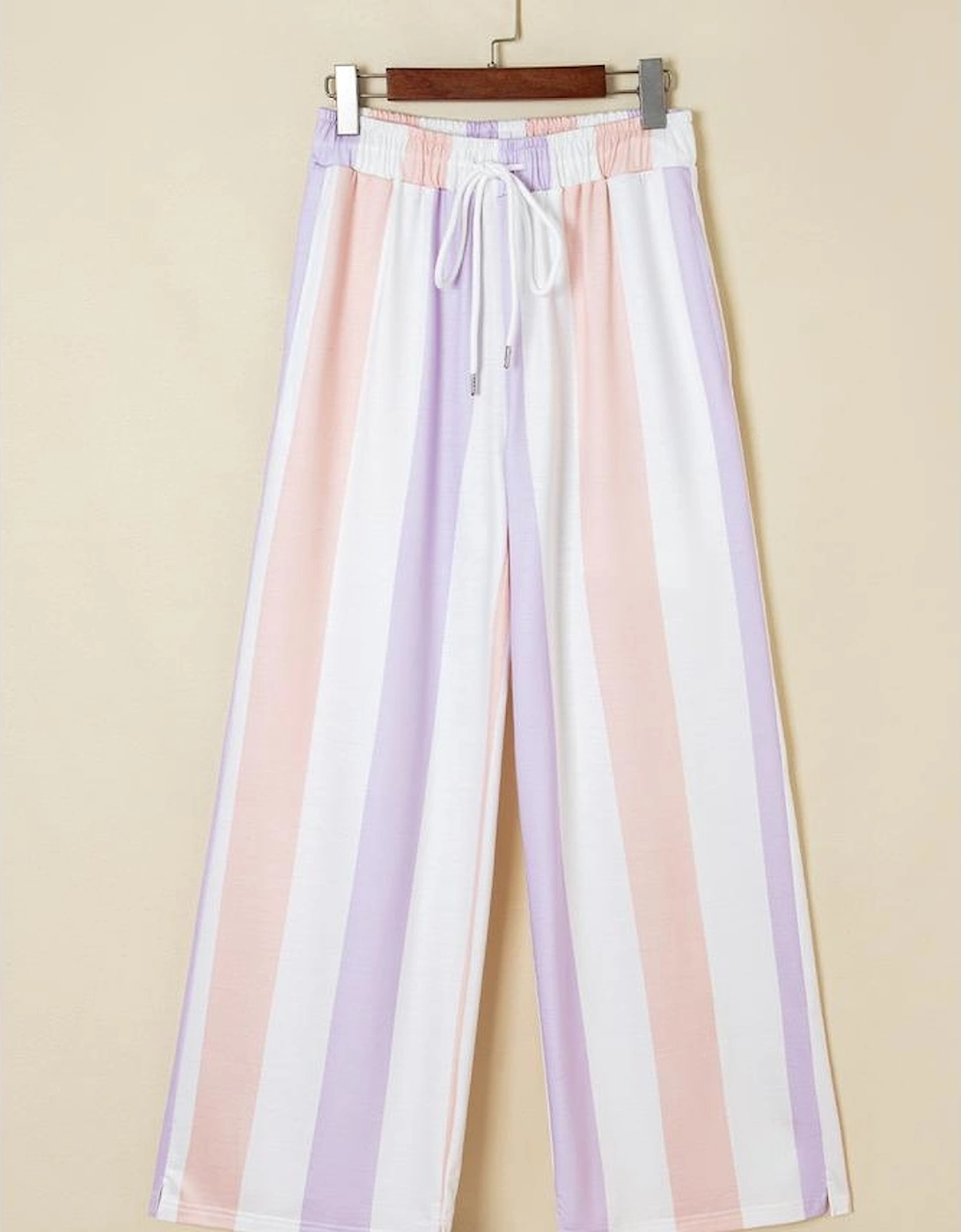 Purple Stripe Multicolored Print Drawstring Loose Pants with Side Pockets