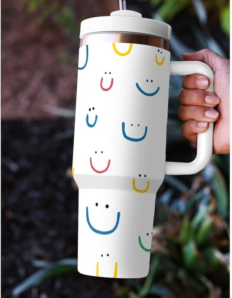 Azura Exchange White Smiling Face Print Handle Vacuum Cup 1200ml