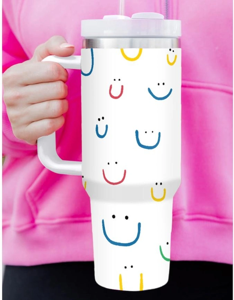 Azura Exchange White Smiling Face Print Handle Vacuum Cup 1200ml