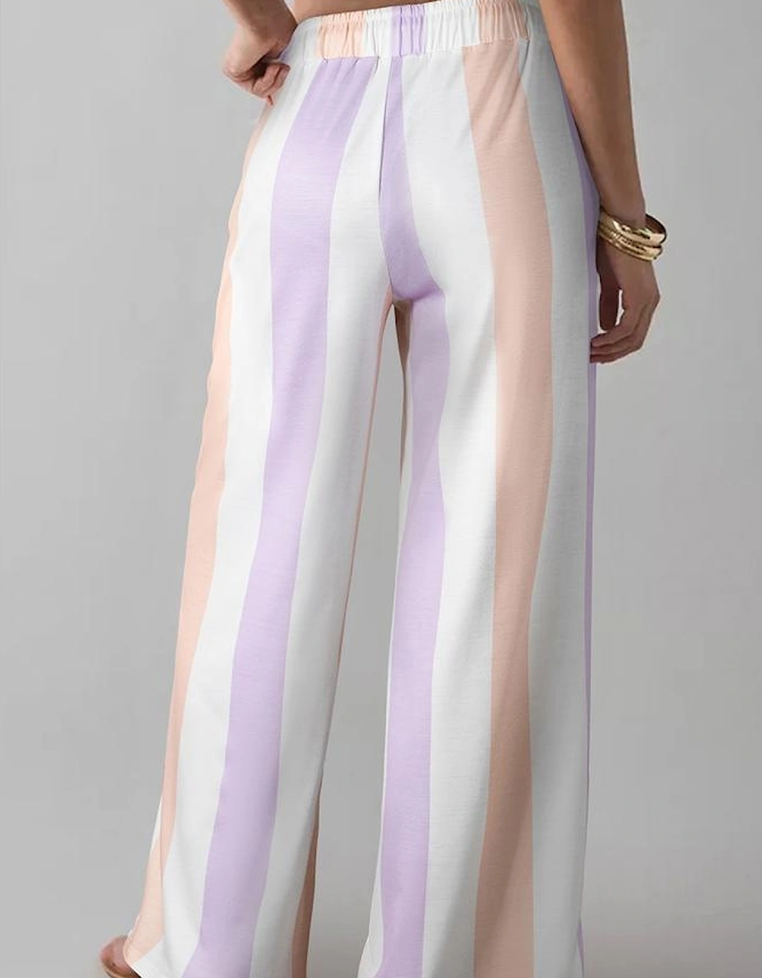 Purple Stripe Multicolored Print Drawstring Loose Pants with Side Pockets, 11 of 10