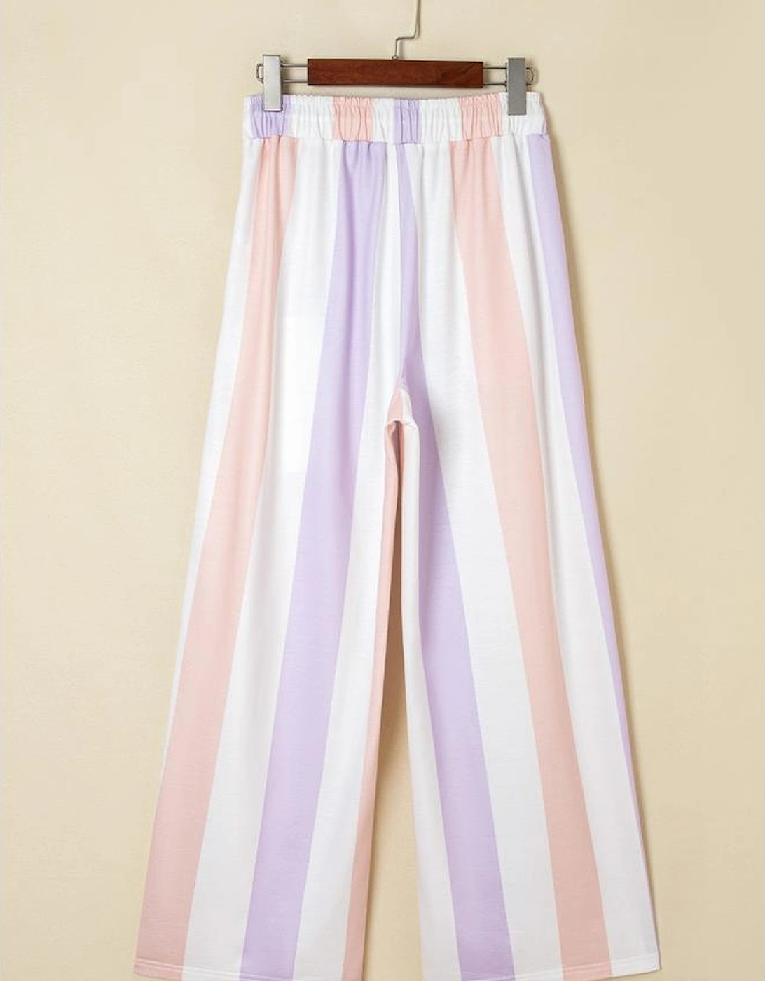 Purple Stripe Multicolored Print Drawstring Loose Pants with Side Pockets