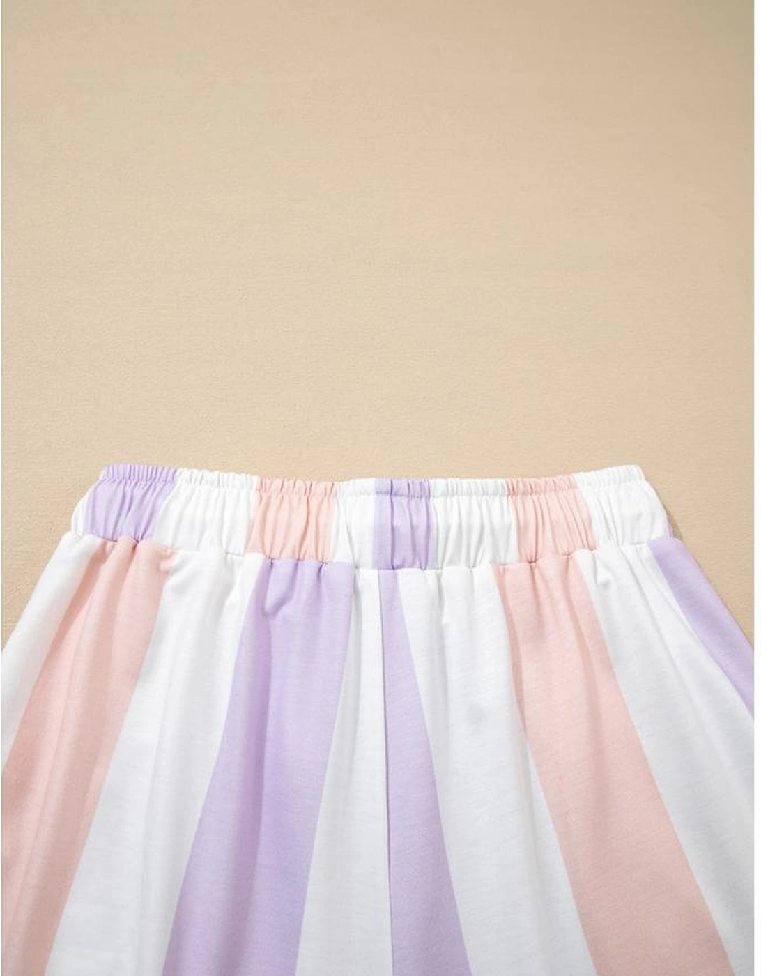 Purple Stripe Multicolored Print Drawstring Loose Pants with Side Pockets