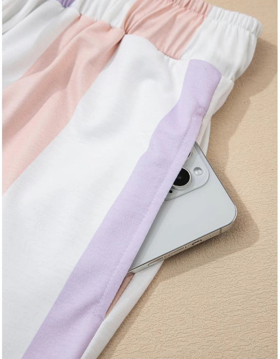 Purple Stripe Multicolored Print Drawstring Loose Pants with Side Pockets