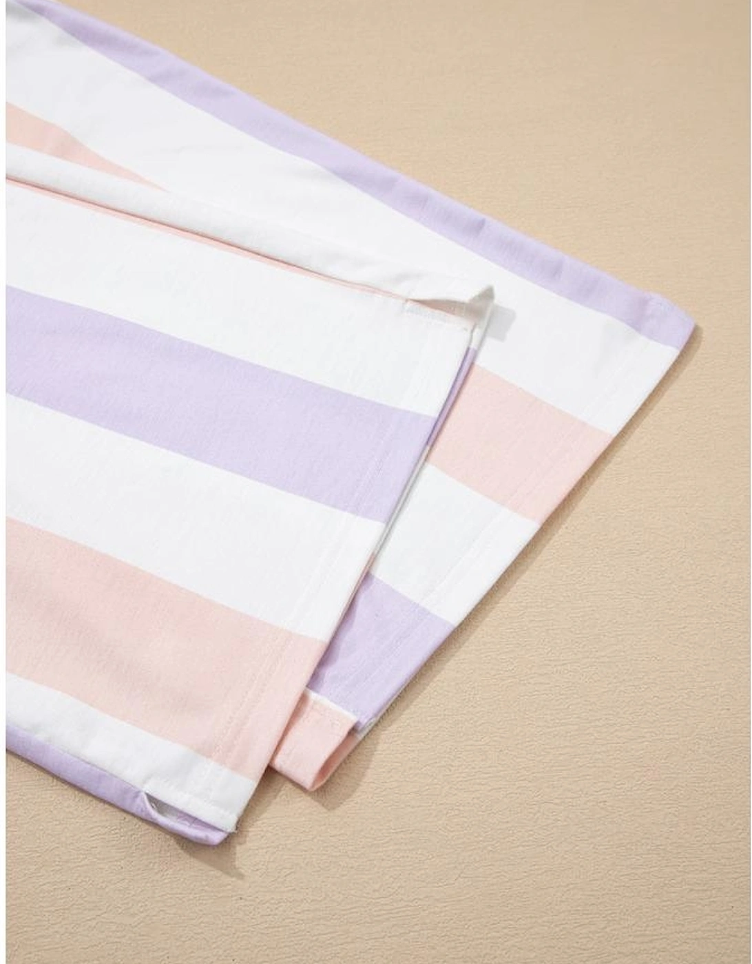 Purple Stripe Multicolored Print Drawstring Loose Pants with Side Pockets