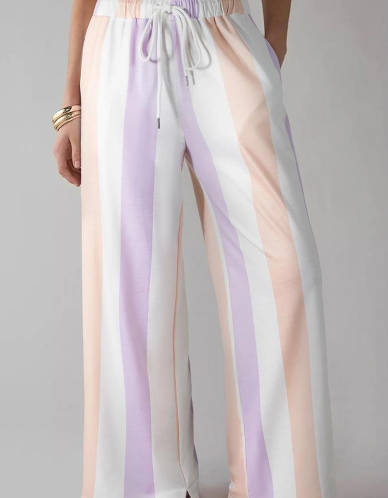 Purple Stripe Multicolored Print Drawstring Loose Pants with Side Pockets