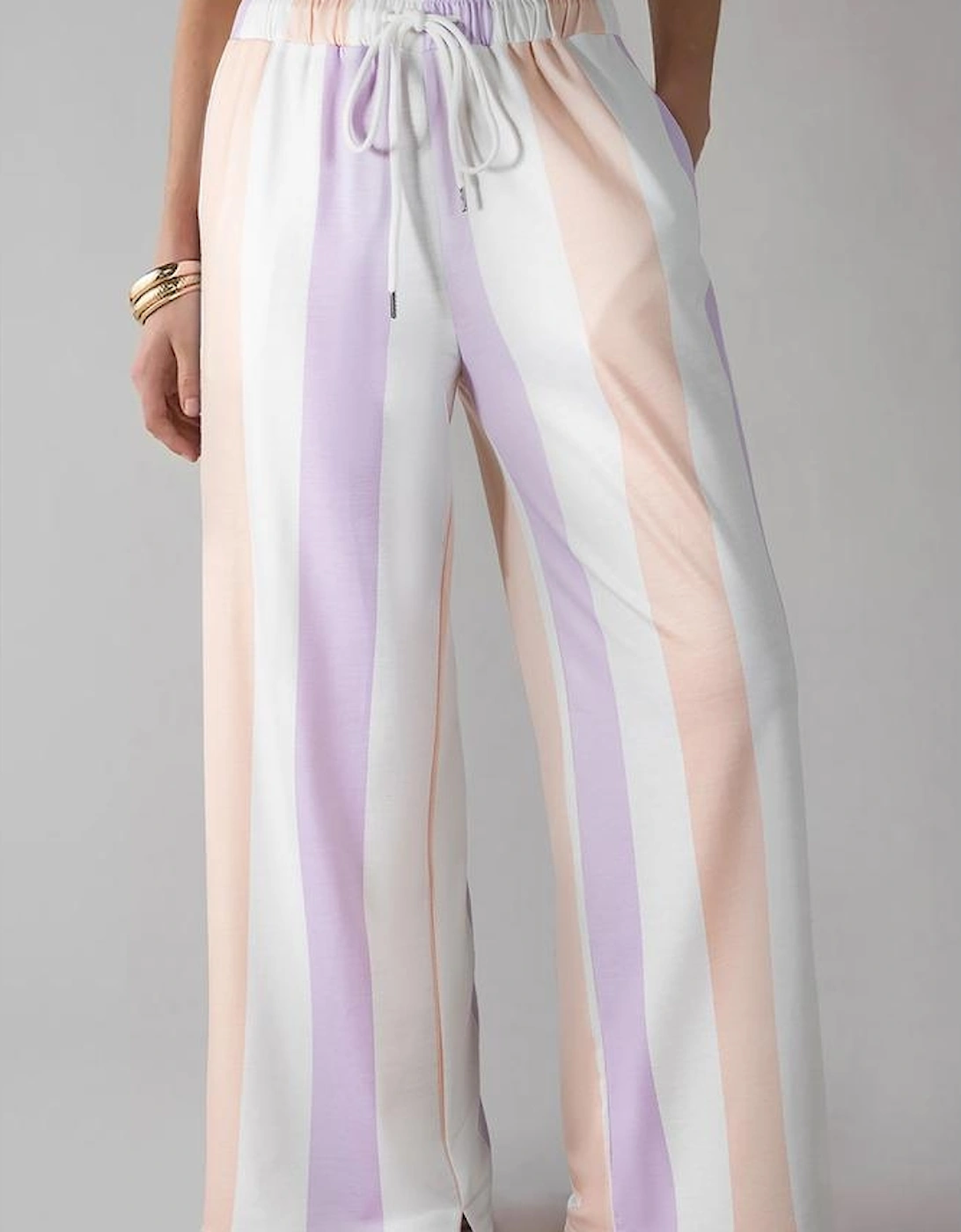 Purple Stripe Multicolored Print Drawstring Loose Pants with Side Pockets