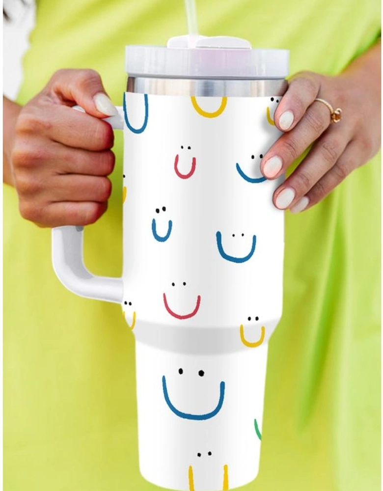 Azura Exchange White Smiling Face Print Handle Vacuum Cup 1200ml