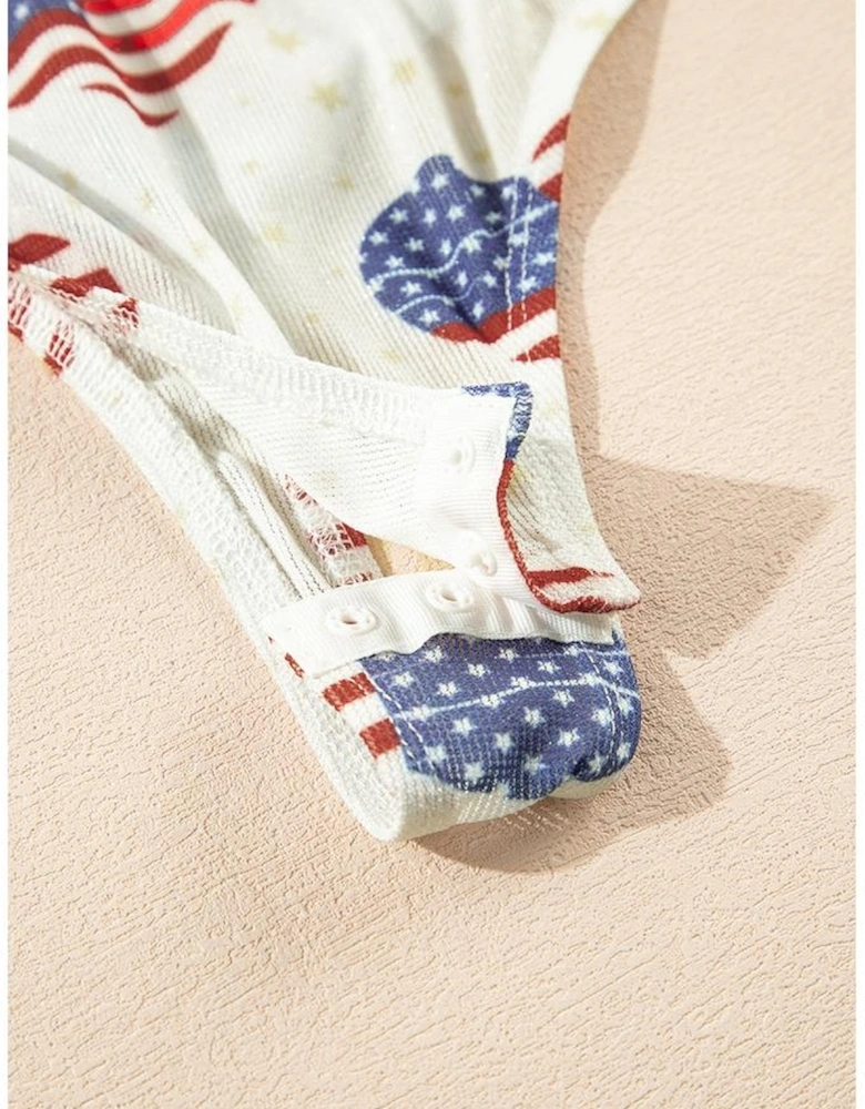 White Americana Glitter Mesh Long Sleeve Bodysuit
