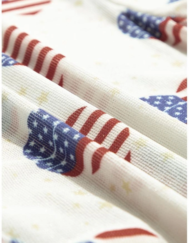 White Americana Glitter Mesh Long Sleeve Bodysuit