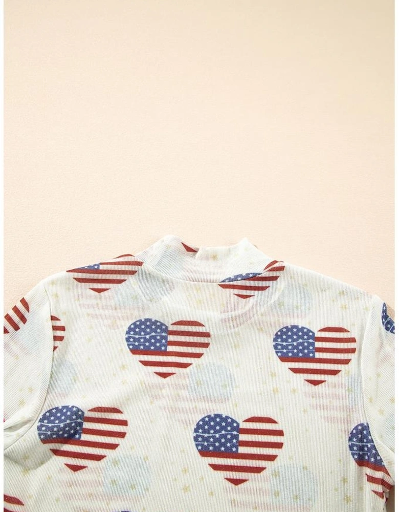 White Americana Glitter Mesh Long Sleeve Bodysuit