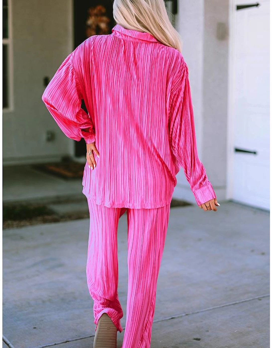 Rose Pleated Long Sleeve Shirt and Wide-Leg Pants Set, 9 of 8