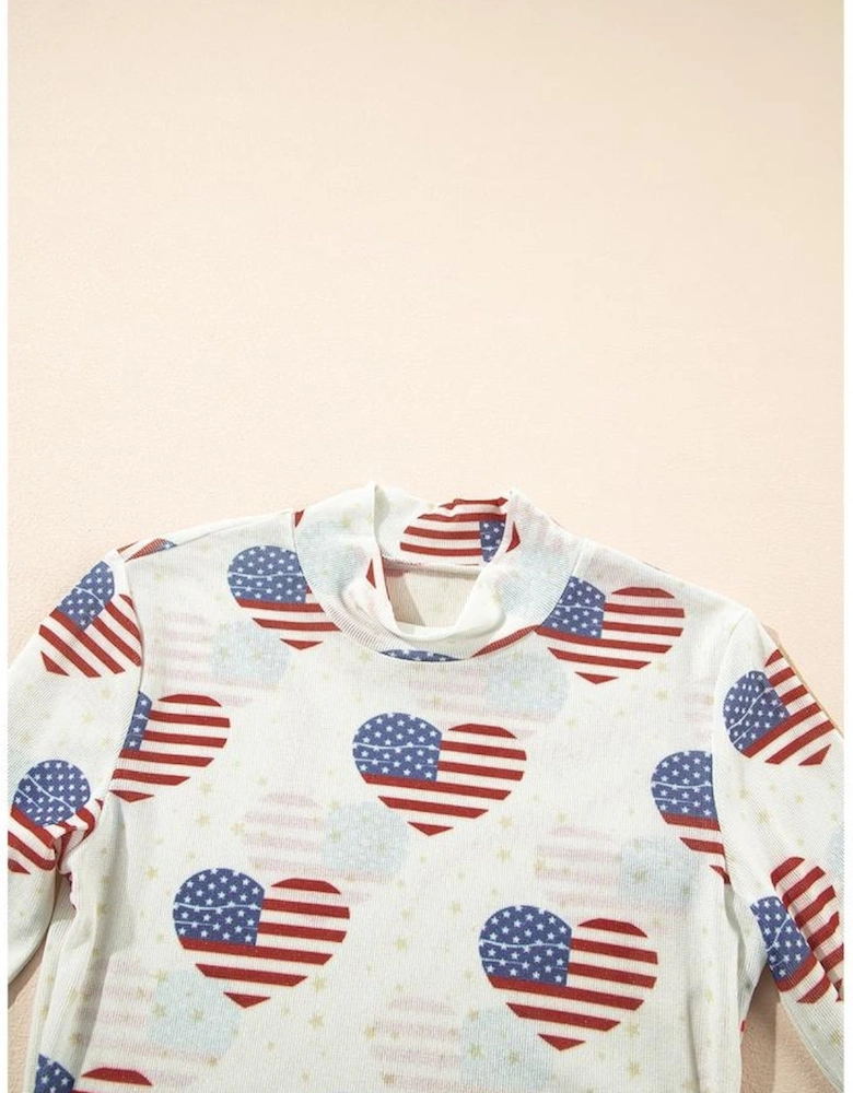 White Americana Glitter Mesh Long Sleeve Bodysuit