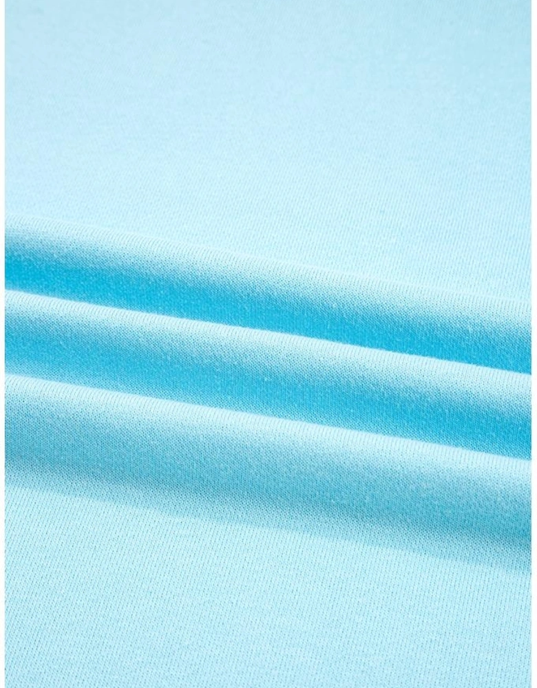 Aruba Blue Plus Size Solid Color Splicing Raw Hem Pullover Top Shorts Set