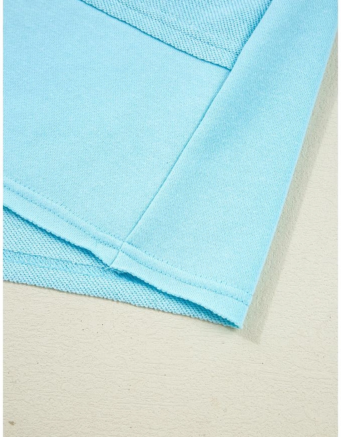 Aruba Blue Plus Size Solid Color Splicing Raw Hem Pullover Top Shorts Set