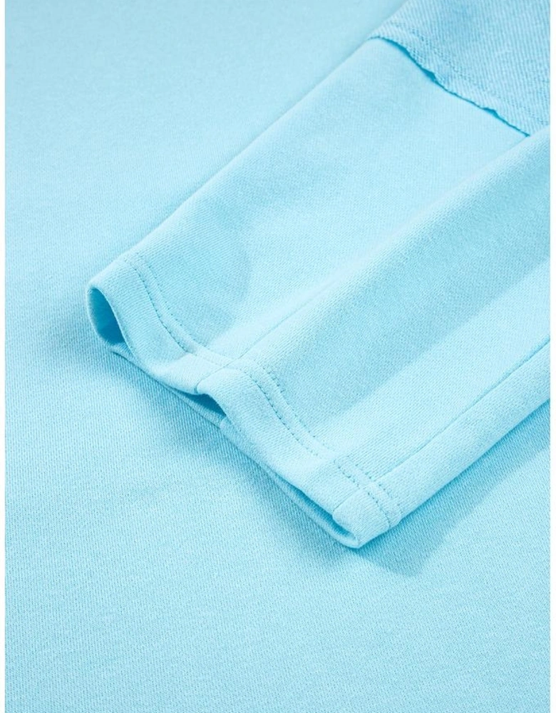 Aruba Blue Plus Size Solid Color Splicing Raw Hem Pullover Top Shorts Set