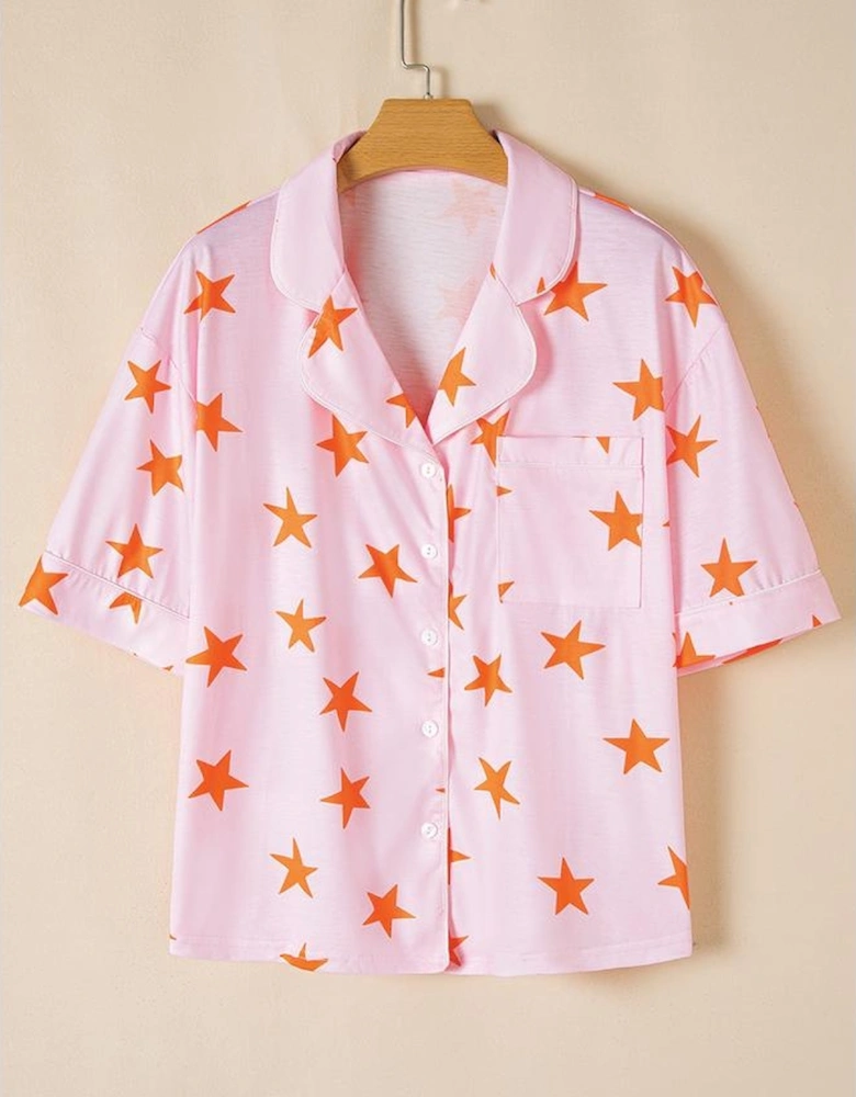 Pink Stars Short Sleeve Shirt and Shorts Bamboo Pajama Set