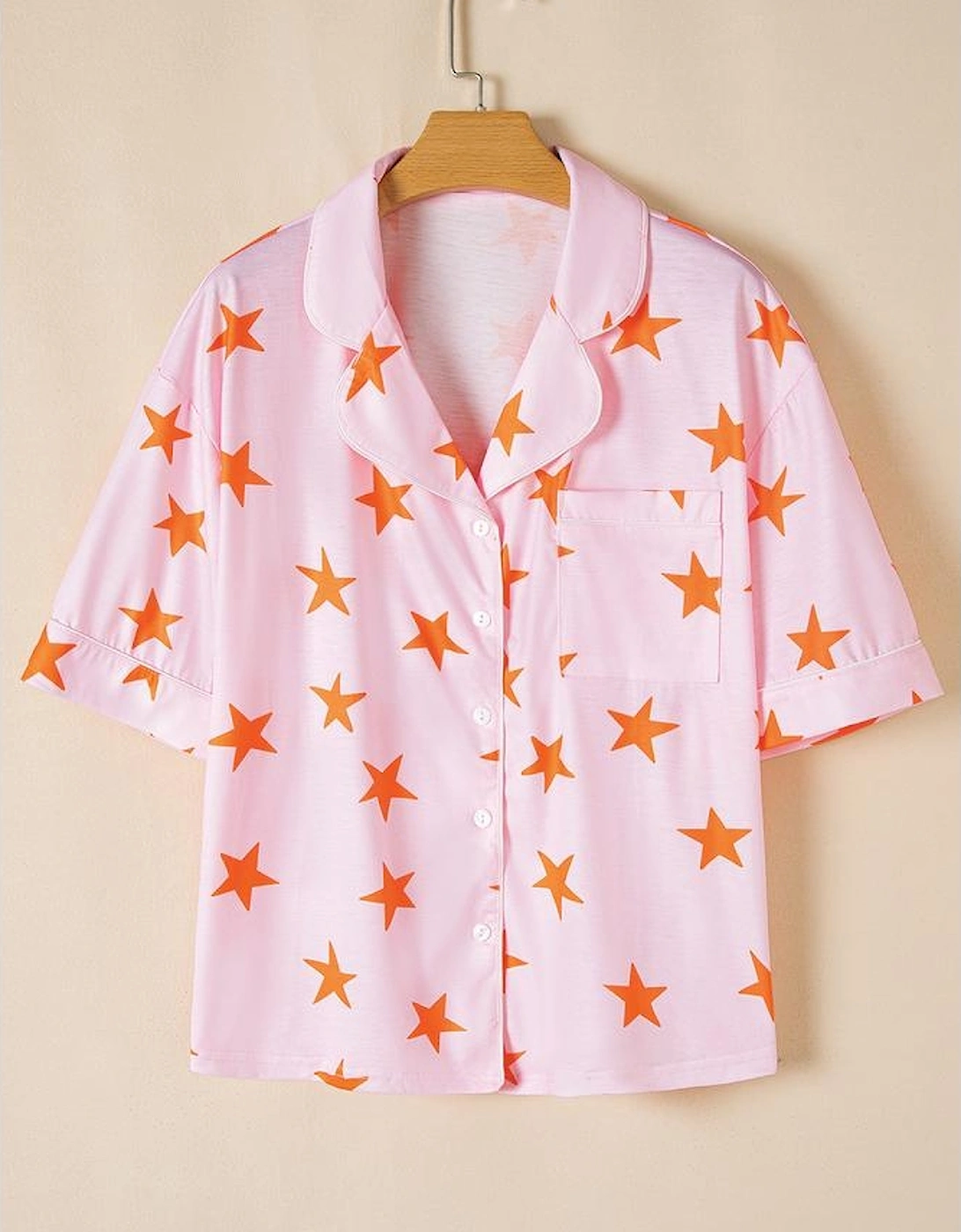 Pink Stars Short Sleeve Shirt and Shorts Bamboo Pajama Set, 16 of 15