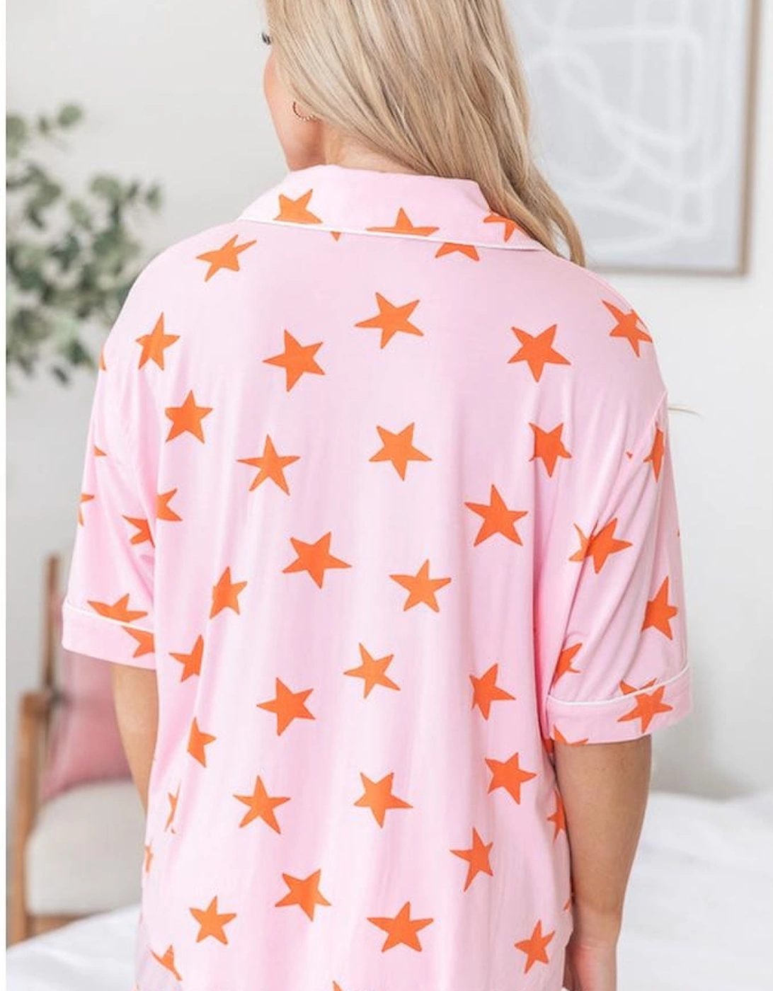 Pink Stars Short Sleeve Shirt and Shorts Bamboo Pajama Set