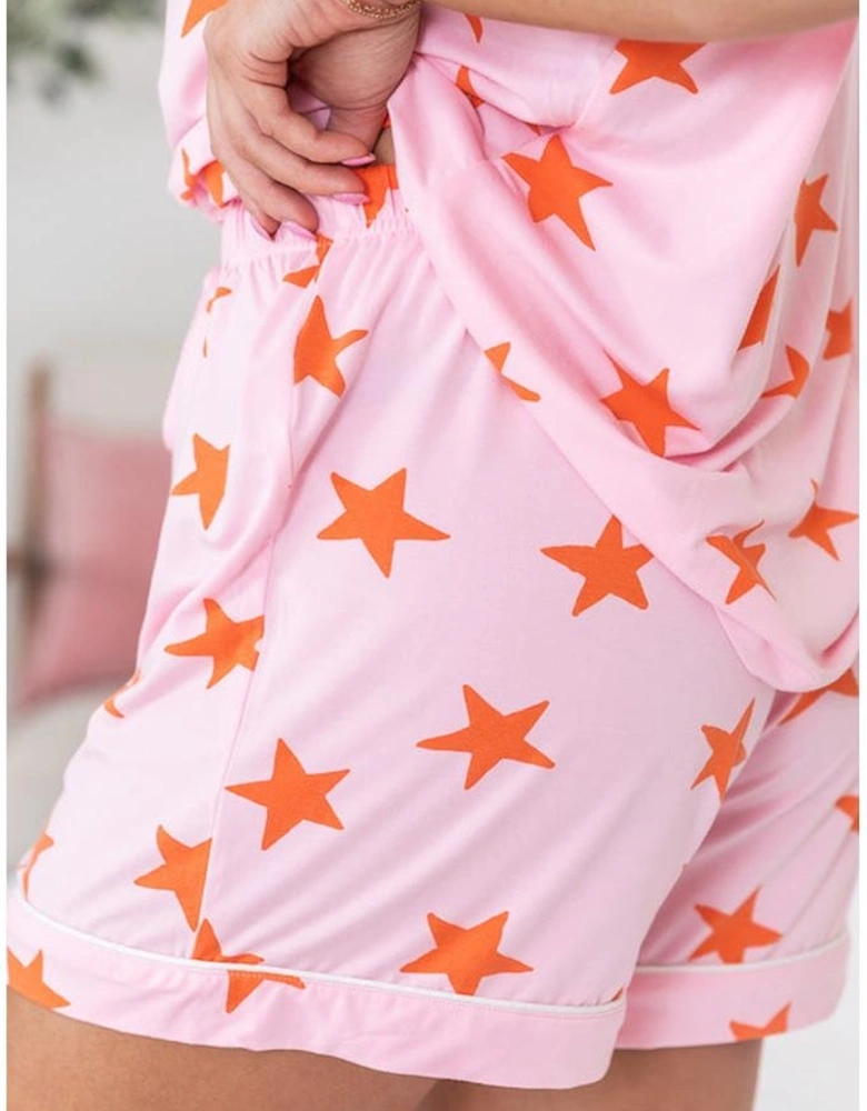 Pink Stars Short Sleeve Shirt and Shorts Bamboo Pajama Set