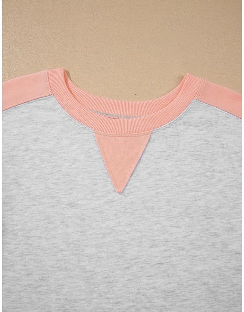 Light Grey Uneven Hem Colorblock Pullover Casual Shorts Plus Size 2pcs Outfit