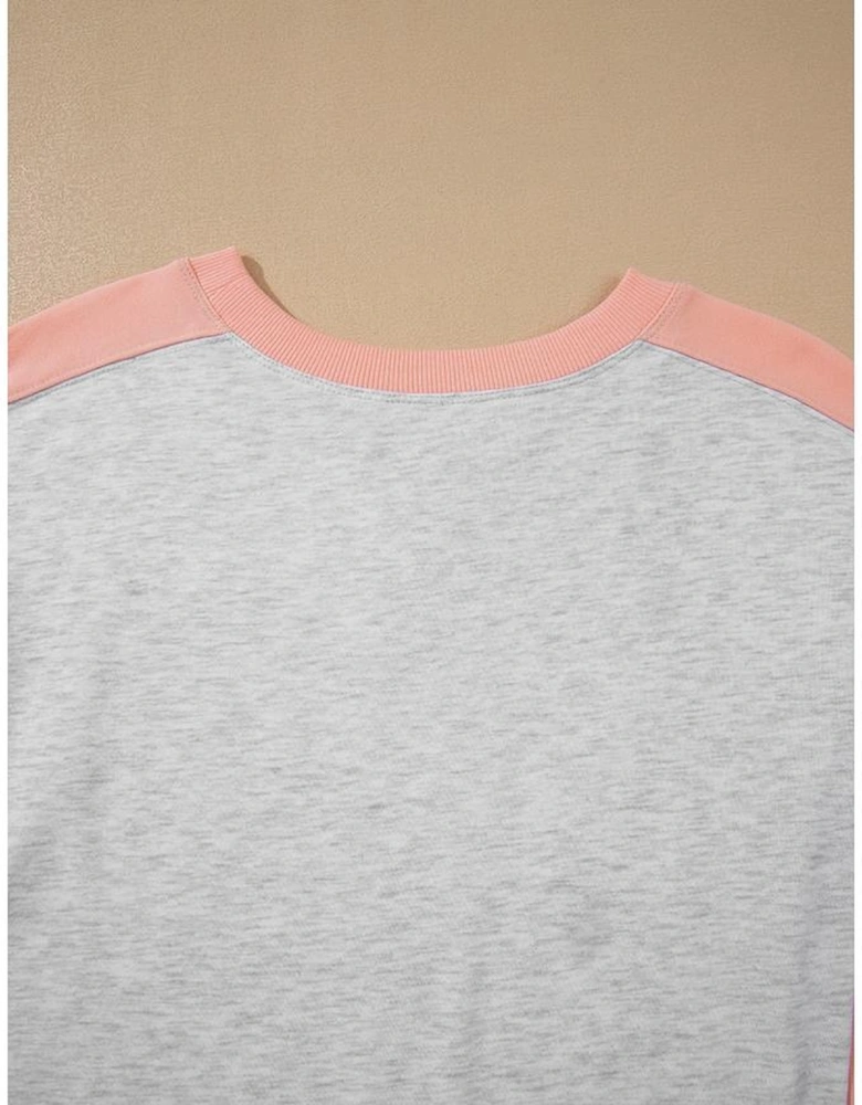 Light Grey Uneven Hem Colorblock Pullover Casual Shorts Plus Size 2pcs Outfit