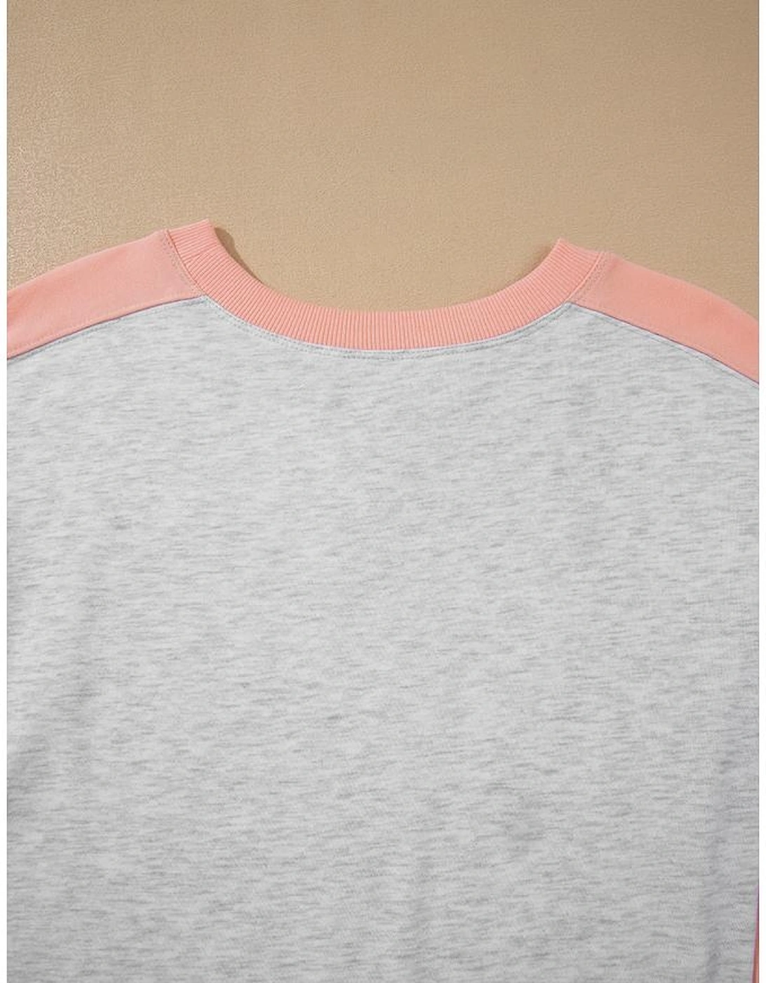 Light Grey Uneven Hem Colorblock Pullover Casual Shorts Plus Size 2pcs Outfit