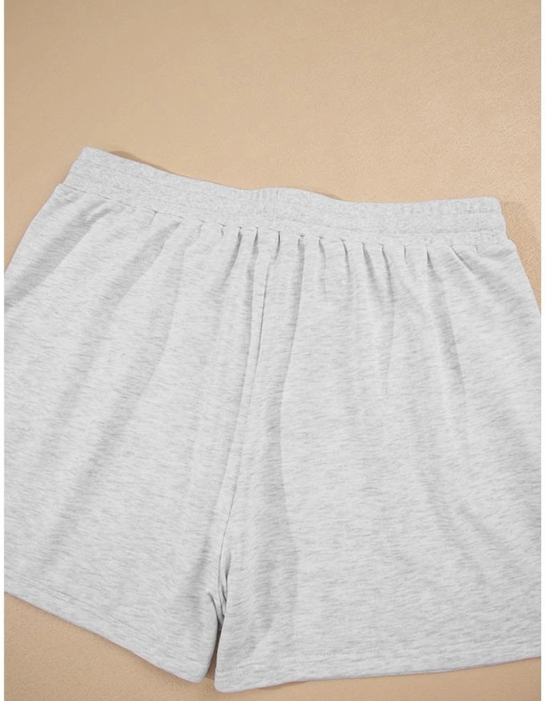 Light Grey Uneven Hem Colorblock Pullover Casual Shorts Plus Size 2pcs Outfit