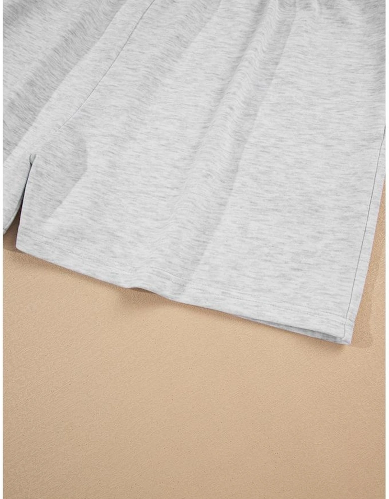 Light Grey Uneven Hem Colorblock Pullover Casual Shorts Plus Size 2pcs Outfit