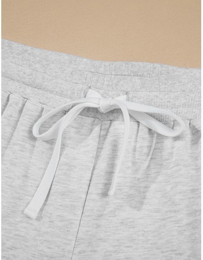 Light Grey Uneven Hem Colorblock Pullover Casual Shorts Plus Size 2pcs Outfit