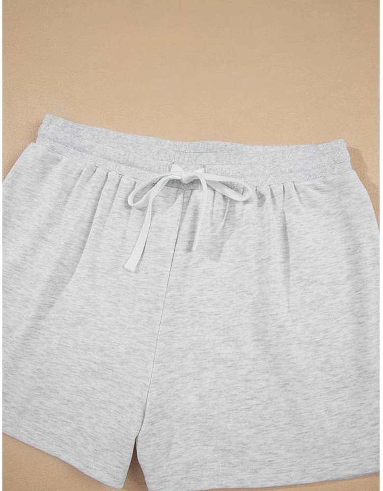 Light Grey Uneven Hem Colorblock Pullover Casual Shorts Plus Size 2pcs Outfit