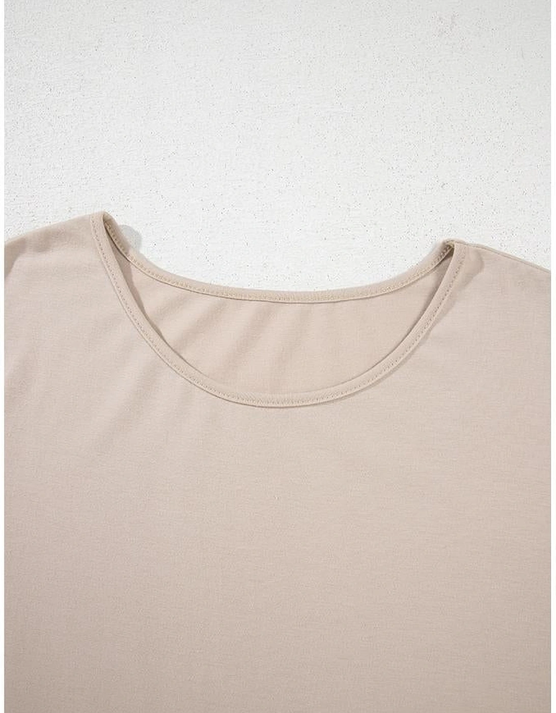 Beige Plus Size Color Block Lace Trim Ruffled Blouse