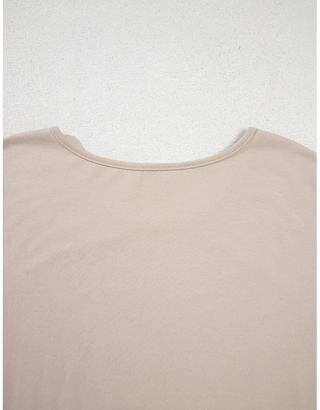 Beige Plus Size Color Block Lace Trim Ruffled Blouse