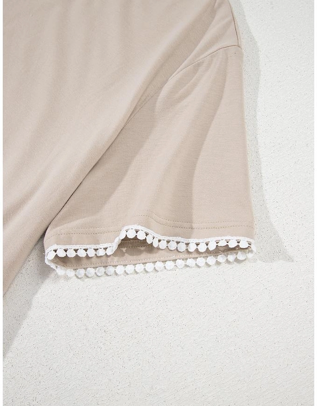 Beige Plus Size Color Block Lace Trim Ruffled Blouse