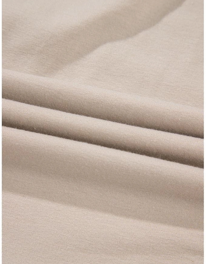 Beige Plus Size Color Block Lace Trim Ruffled Blouse