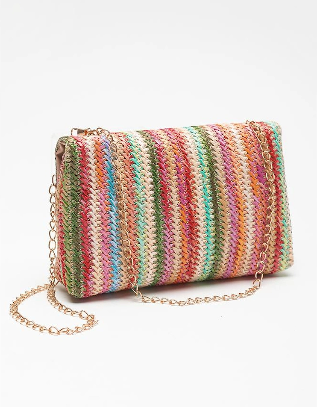 Strawberry Pink Bohemian Woven Gold Chain Shoulder Bag