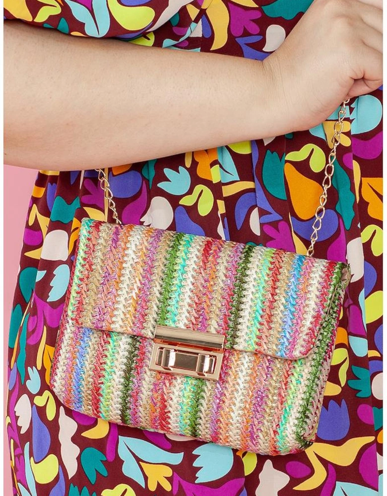 Strawberry Pink Bohemian Woven Gold Chain Shoulder Bag