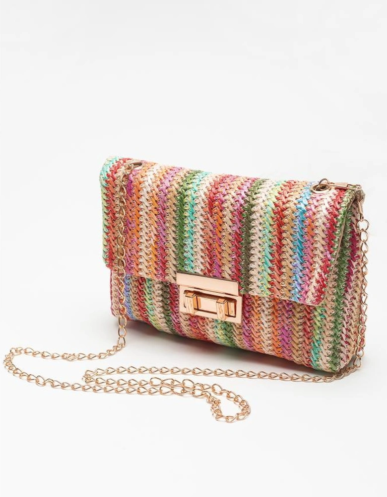 Strawberry Pink Bohemian Woven Gold Chain Shoulder Bag