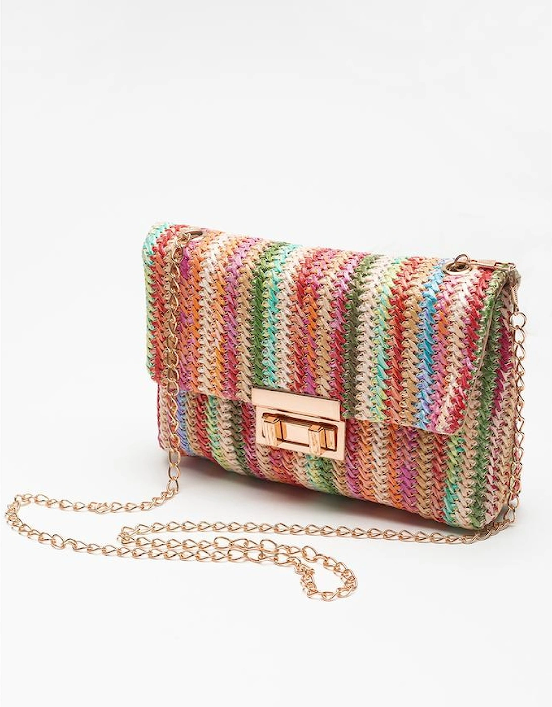 Strawberry Pink Bohemian Woven Gold Chain Shoulder Bag