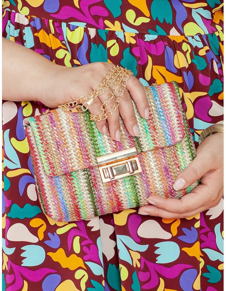 Strawberry Pink Bohemian Woven Gold Chain Shoulder Bag