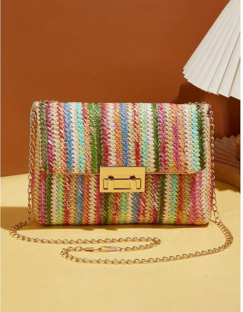 Strawberry Pink Bohemian Woven Gold Chain Shoulder Bag