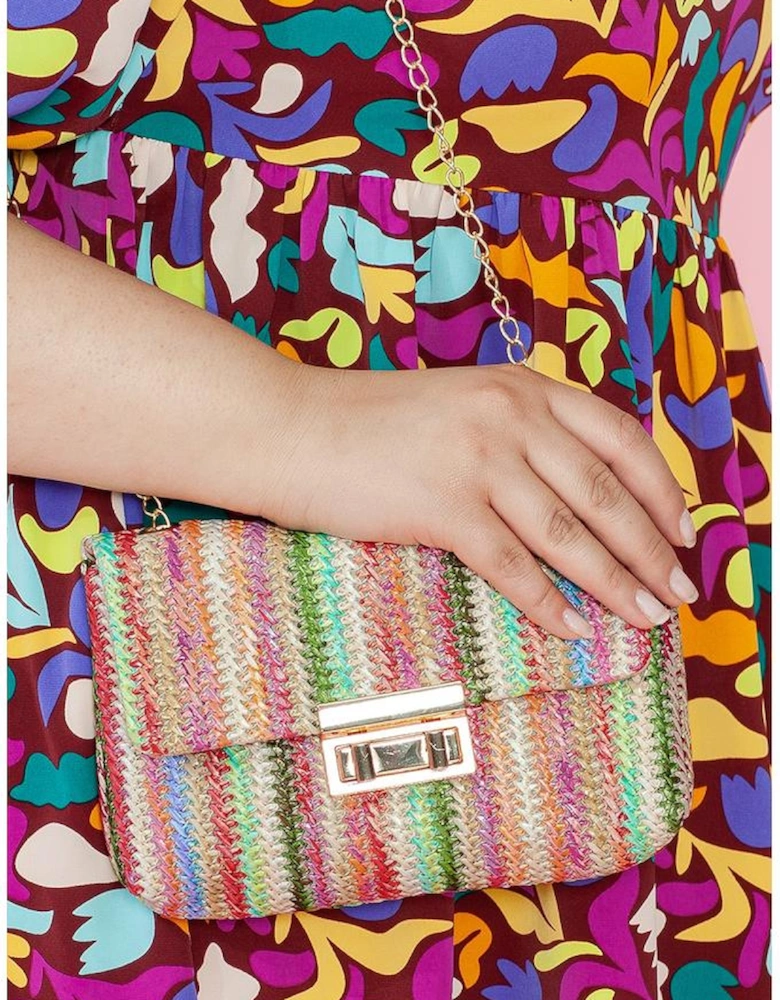 Strawberry Pink Bohemian Woven Gold Chain Shoulder Bag