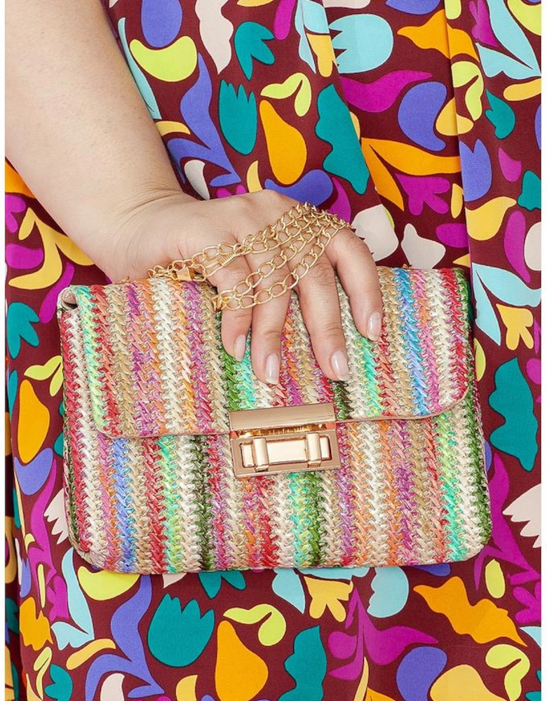 Strawberry Pink Bohemian Woven Gold Chain Shoulder Bag