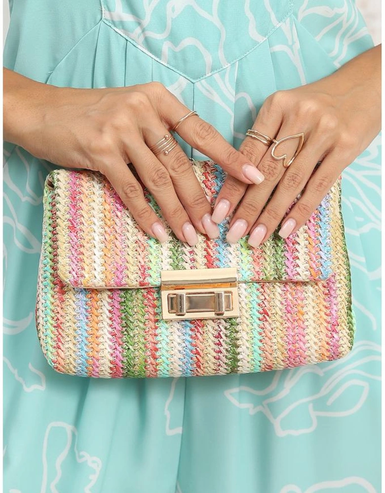 Strawberry Pink Bohemian Woven Gold Chain Shoulder Bag