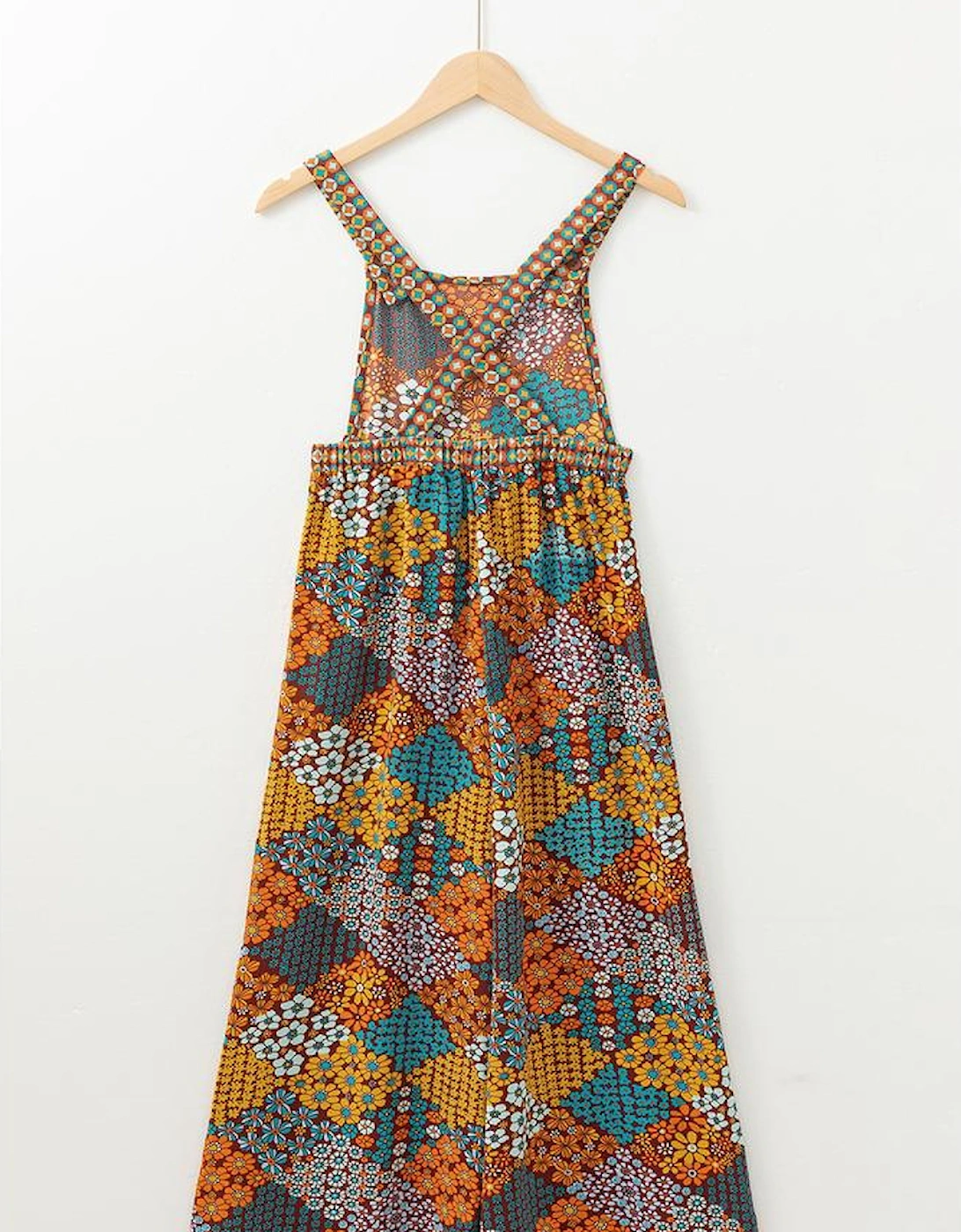 Multicolour Boho Floral Print Crossed Straps Ankle-length Jumpsuit, 14 of 13