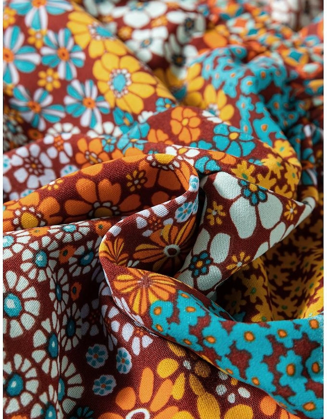 Multicolour Boho Floral Print Crossed Straps Ankle-length Jumpsuit